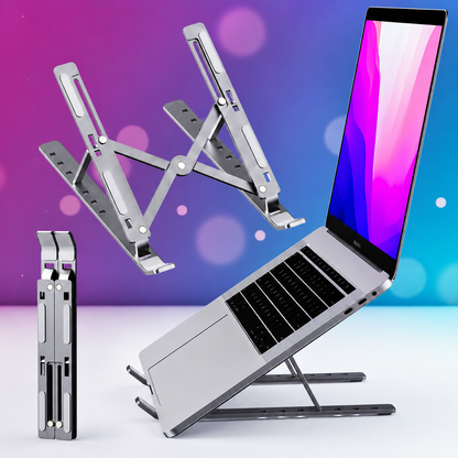 Folding Adjustable Aluminum Laptop Stand - Portable Ergonomic Multi Angle Desk Riser Lightweight