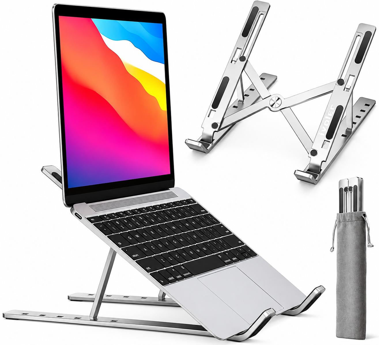 Folding Adjustable Aluminum Laptop Stand - Portable Ergonomic Multi Angle Desk Riser Lightweight