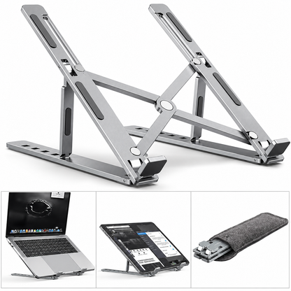Folding Adjustable Aluminum Laptop Stand - Portable Ergonomic Multi Angle Desk Riser Lightweight