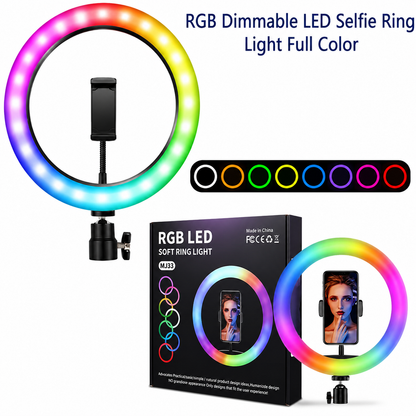 RGB Ringlight 26 CM MJ26 With Mobile Holder Adjustable Lighting For Photography Video Recording Makeup And Live Streaming | With Stand 7 Feet