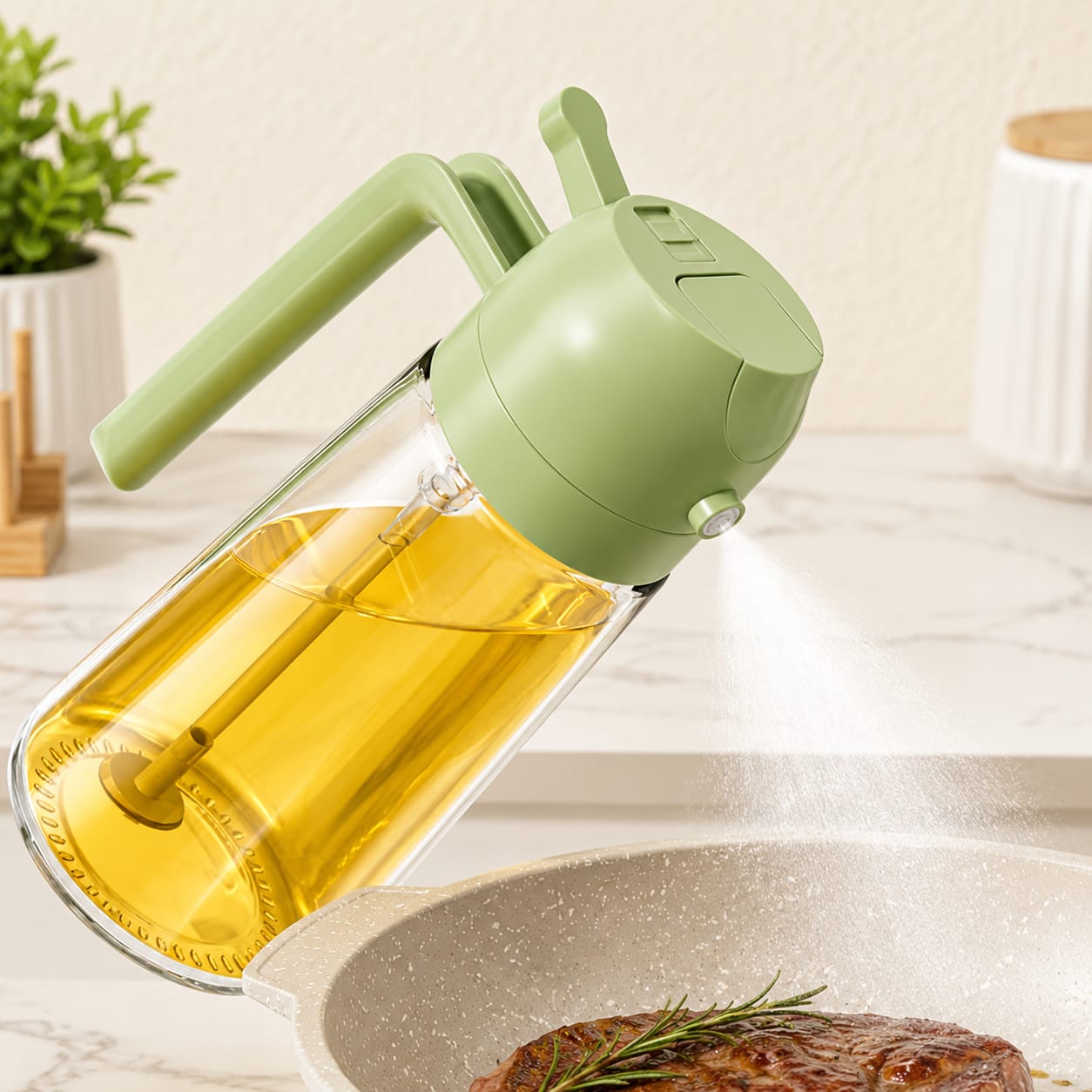 2-in-1 Oil Sprayer Bottle for Kitchen – Spray & Pour Dispenser for Cooking, Baking and BBQ