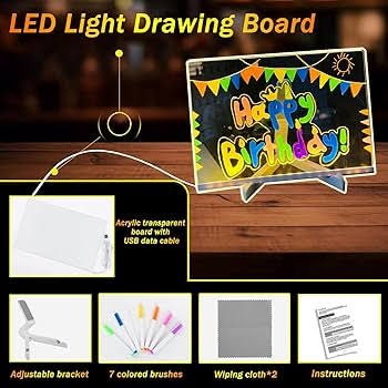 Colorful LED Writing Board Acrylic Message Board With USB Erasable Lights | 6x6 Inches