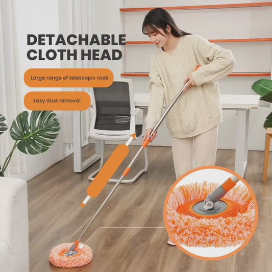 Long-Handle Telescopic Cleaning Mop – 360° Rotating Microfiber Dust Mop with Detachable Head