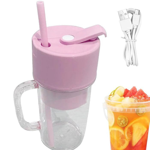 2 in 1 USB Rechargeable Mixing for Coffee, Juice (Cup with Straw & Handle for Fresh Shakes)