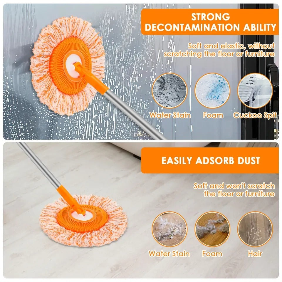 Long-Handle Telescopic Cleaning Mop – 360° Rotating Microfiber Dust Mop with Detachable Head