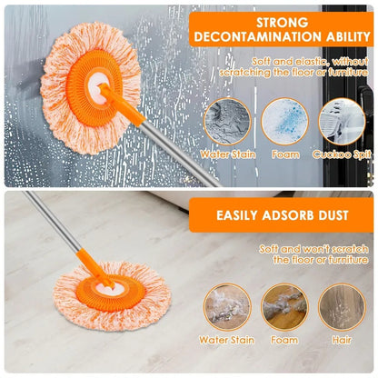 Long-Handle Telescopic Cleaning Mop – 360° Rotating Microfiber Dust Mop with Detachable Head