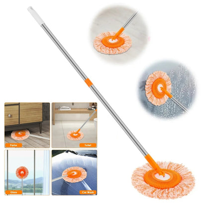 Long-Handle Telescopic Cleaning Mop – 360° Rotating Microfiber Dust Mop with Detachable Head