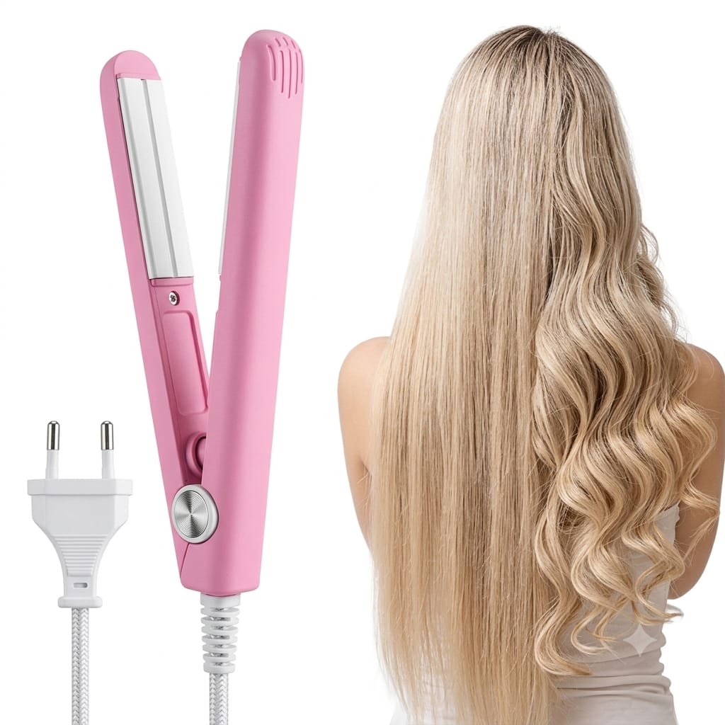 2-in-1 Mini Hair Straightener & Curler – Portable Thermostatic Ceramic Flat