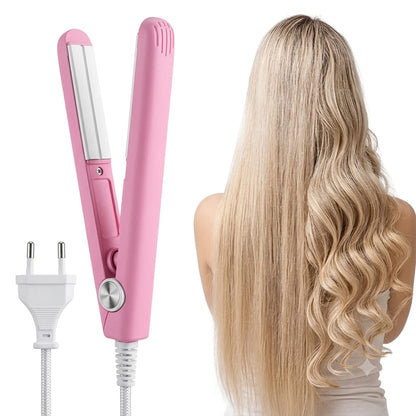 2-in-1 Mini Hair Straightener & Curler – Portable Thermostatic Ceramic Flat
