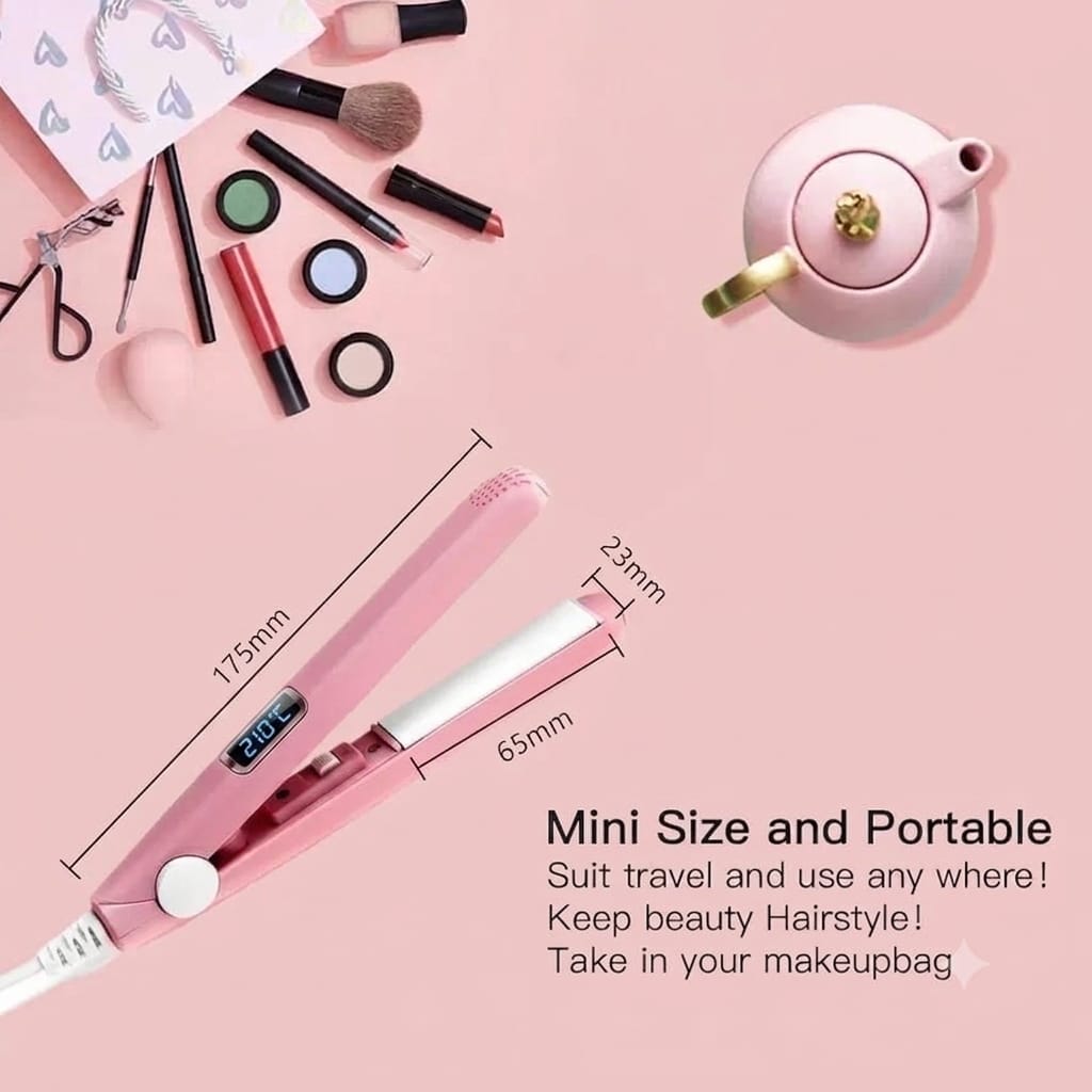 2-in-1 Mini Hair Straightener & Curler – Portable Thermostatic Ceramic Flat