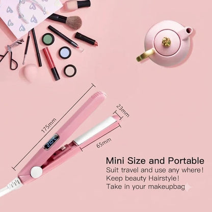 2-in-1 Mini Hair Straightener & Curler – Portable Thermostatic Ceramic Flat