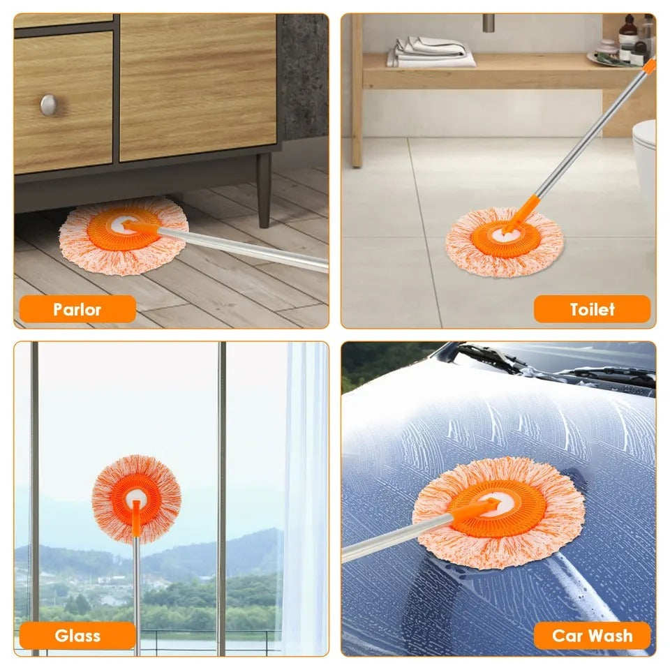 Long-Handle Telescopic Cleaning Mop – 360° Rotating Microfiber Dust Mop with Detachable Head