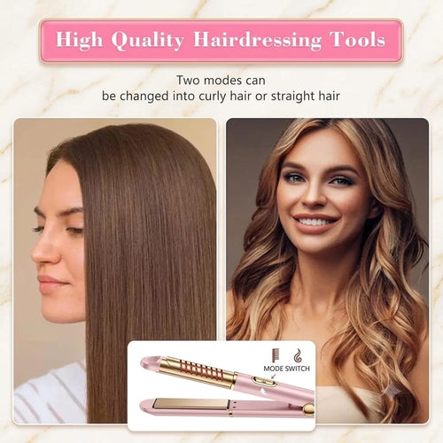 2-in-1 Mini Hair Straightener & Curler – Portable Thermostatic Ceramic Flat