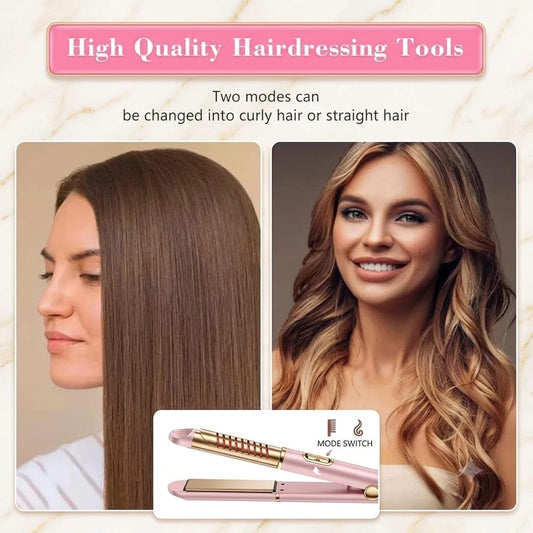 2-in-1 Mini Hair Straightener & Curler – Portable Thermostatic Ceramic Flat